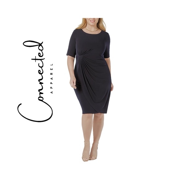 Connected Apparel Dresses & Skirts - Connected Plus Size Side Drape, Sarong Sheath Dress. Black, Size 16. NWT